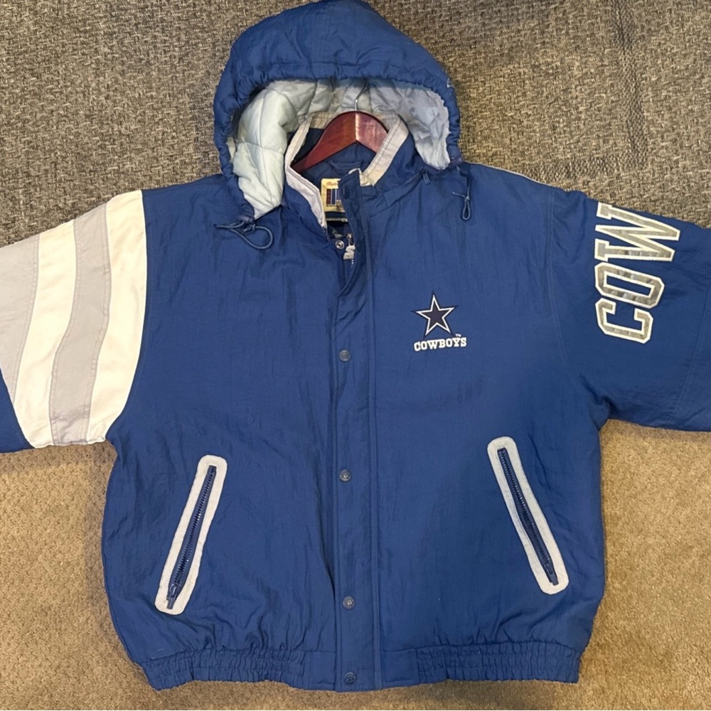 STARTER Blue and White Puffer Jacket with Sporty Design